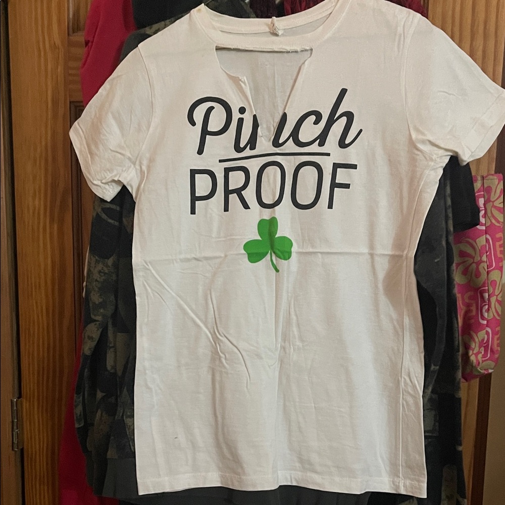 White 'Pinch Proof' T-Shirt with Green Clover